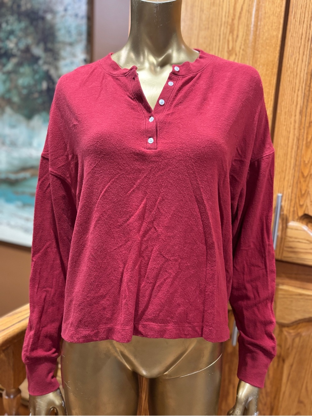 Abercrombie & Fitch Wine-Red Long Sleeve Henley